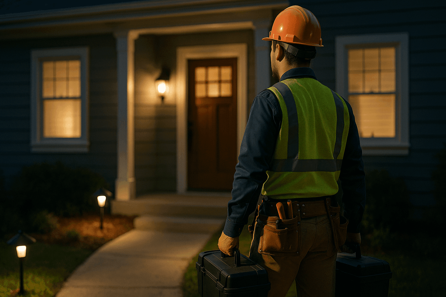 Electrician responding to emergency call at night