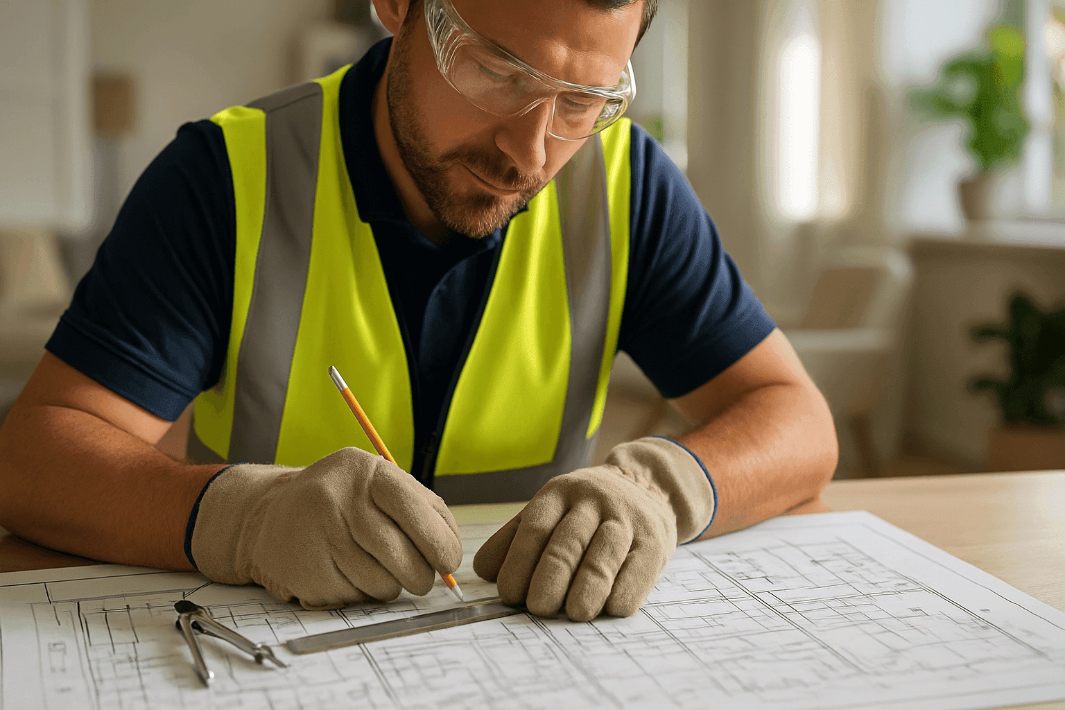 Electrician sketching custom home electrical system plans