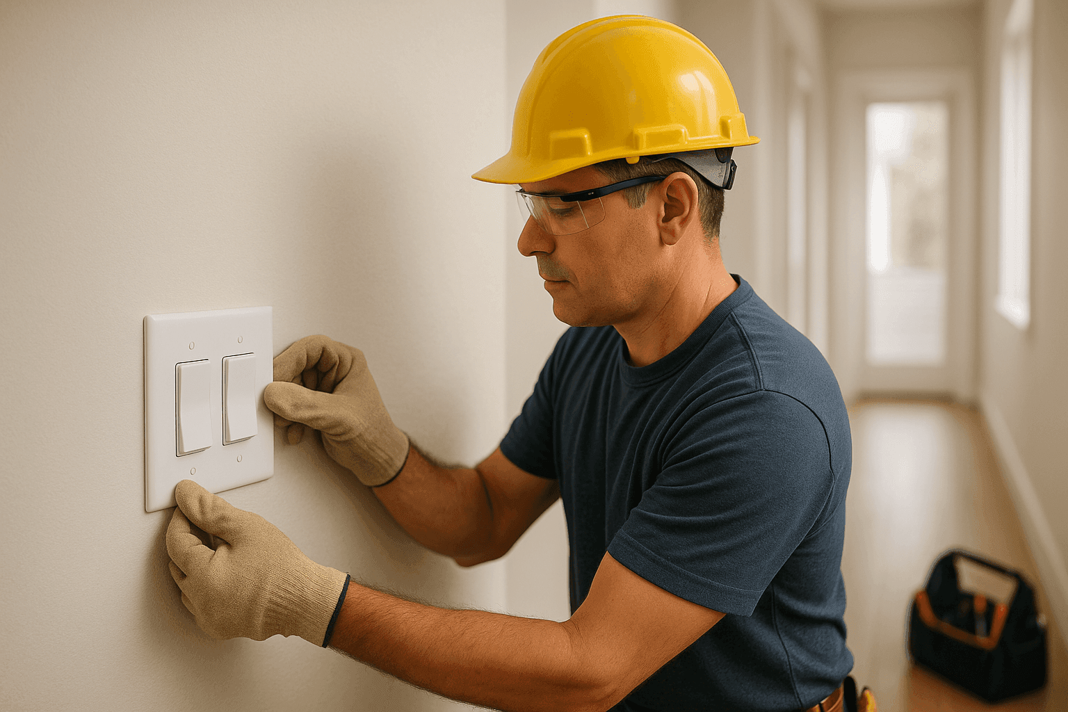 Electrician installing accessible light switches in senior’s home