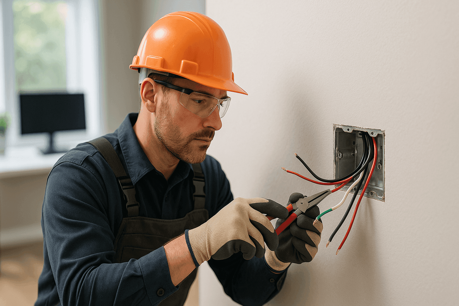 Electrician installing dedicated circuit for home office equipment