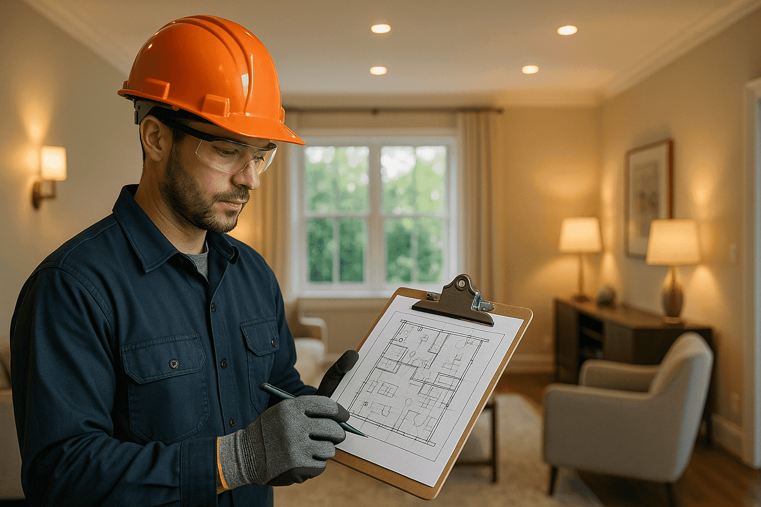 Electrician planning layered home lighting for ambience