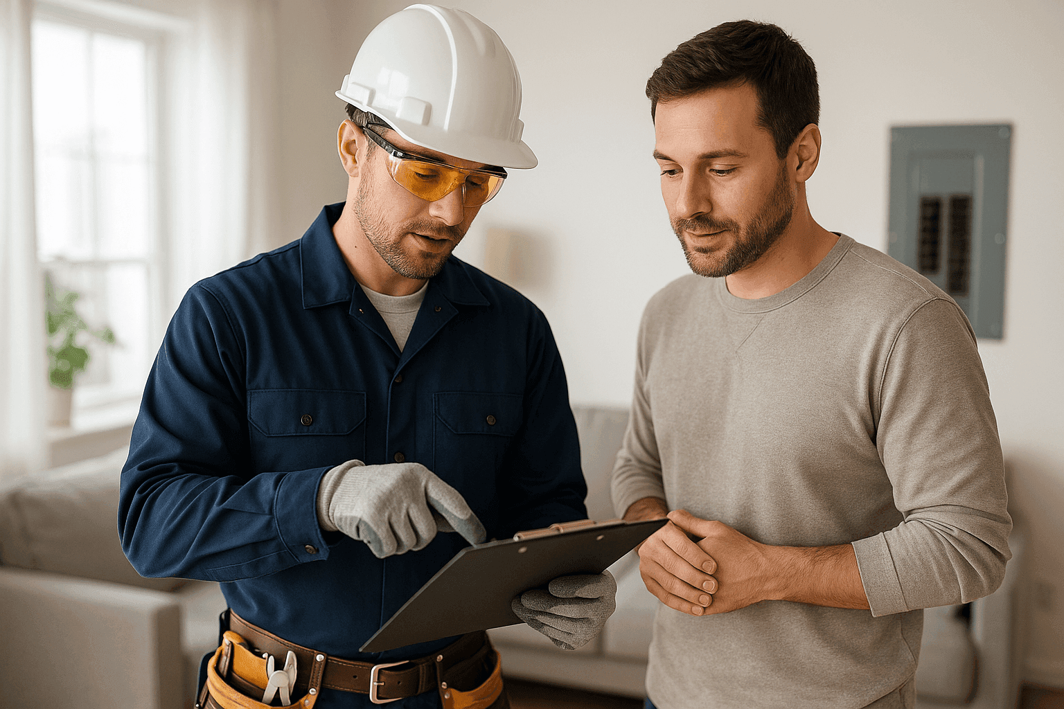 Electrician performing seasonal electrical check in home