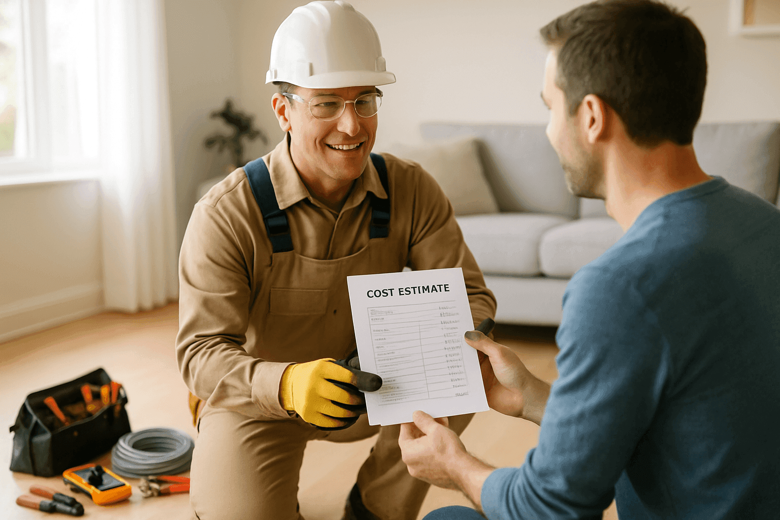 Electrician quoting cost for home rewiring project